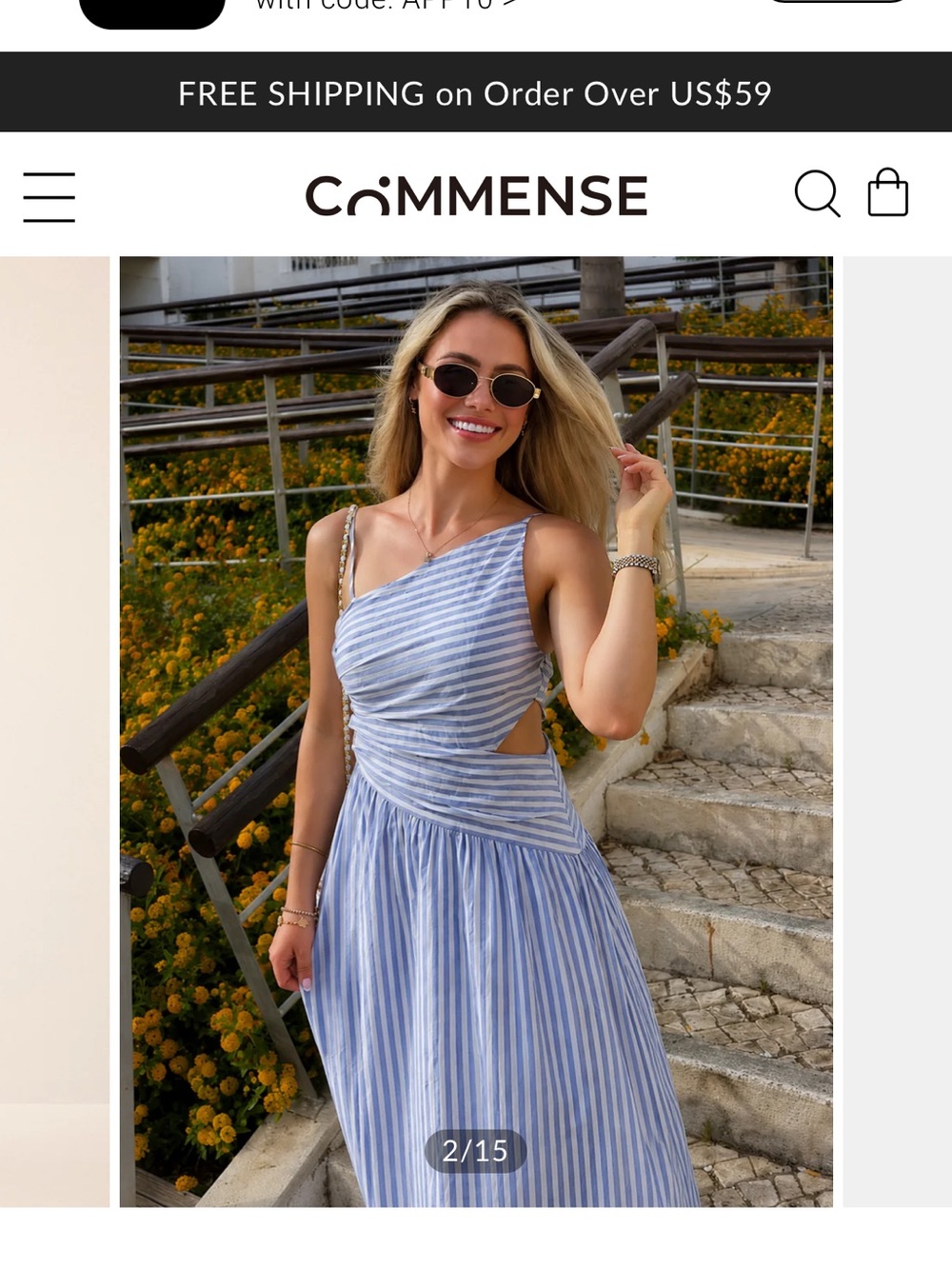 Commense Blue and White Striped One-Shoulder Midi Dress - Picture 3 of 6